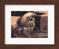 Framed Illustration of an Astronaut Leaving their Mars Rover Vehicle to Explore the Planet's Surface