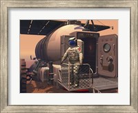 Framed Illustration of an Astronaut Leaving their Mars Rover Vehicle to Explore the Planet's Surface