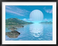 Framed Illustration of a Hypothetical Idyllic Landscape on a Distant Alien Planet