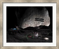 Framed Artist's Concept of a Mining Settlement on the Double Asteroid 90 Antiope