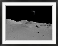 Framed Artist's Concept of a View Across the Surface of the Moon Towards Earth in the Distance