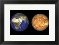 Framed Artist's concept showing Earth and Venus without their Atmospheres