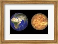 Framed Artist's concept showing Earth and Venus without their Atmospheres