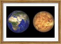 Framed Artist's concept showing Earth and Venus without their Atmospheres