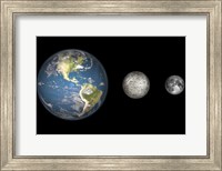 Framed Artist's Concept of the Earth, Mercury, and Earth's moon to Scale