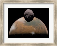 Framed Artist's Concept of Mars and its Tiny Moon Phobos