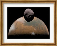 Framed Artist's Concept of Mars and its Tiny Moon Phobos