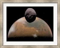 Framed Artist's Concept of Mars and its Tiny Moon Phobos