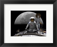 Framed Astronaut Takes a Last look at Earth before Entering Orbit Around the Moon