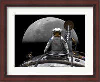 Framed Astronaut Takes a Last look at Earth before Entering Orbit Around the Moon