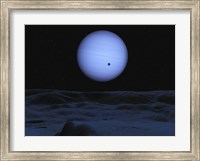 Framed Artist's concept of Neptune as seen from its largest moon Triton