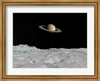 Framed Artist's concept of Saturn as seen from the Surface of its Moon Lapetus