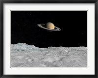 Framed Artist's concept of Saturn as seen from the Surface of its Moon Lapetus