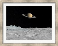 Framed Artist's concept of Saturn as seen from the Surface of its Moon Lapetus