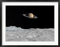 Framed Artist's concept of Saturn as seen from the Surface of its Moon Lapetus