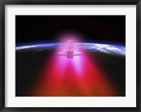 Framed Illustration of a space shuttle re-entering the Earth's atmosphere