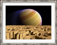 Framed Artist's concept of Extrasolar Planet Tau Bootis b over a Hypothetical Moon