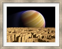 Framed Artist's concept of Extrasolar Planet Tau Bootis b over a Hypothetical Moon