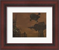Framed Illustration of a Spacecraft and Astronauts at a Mining site on Saturn's Moon Titan