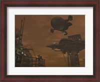 Framed Illustration of a Spacecraft and Astronauts at a Mining site on Saturn's Moon Titan