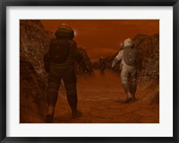 Framed Artist's concept of Astronauts Exploring a Dry Gully on Saturn's Moon Titan