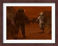Framed Artist's concept of Astronauts Exploring a Dry Gully on Saturn's Moon Titan