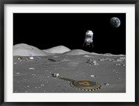 Framed Lunar Shuttle Descends Toward a Manned Outpost on the Moon