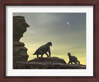Framed Two Giant Moschops Face off on a Sandstone Mesa 250 Million years ago