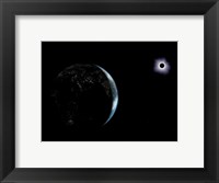 Framed Illustration of the City Lights on a Dark Earth During a Solar Eclipse