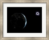 Framed Illustration of the City Lights on a Dark Earth During a Solar Eclipse