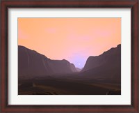Framed Illustration of a Martian Sunrise From Within a Deep Canyon