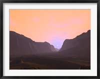 Framed Illustration of a Martian Sunrise From Within a Deep Canyon