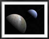 Framed Illustration of the Gas Giant Planet Neptune and its Largest Moon Triton