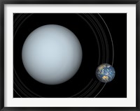 Framed Artist's concept of Uranus and Earth to scale