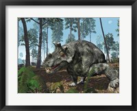 Framed Herbivorous Dinocephalian Therapsid Grazes on a Hilltop
