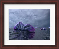 Framed Portuguese Man o' War Swarm over the Surface of a Cambrian Ocean