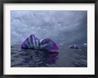 Framed Portuguese Man o' War Swarm over the Surface of a Cambrian Ocean
