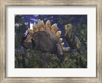 Framed Allosaurus Stumbles upon a Grazing Stegosaurus
