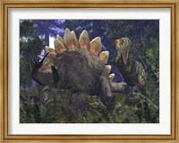 Framed Allosaurus Stumbles upon a Grazing Stegosaurus