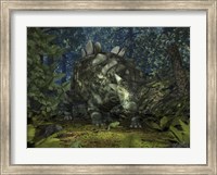 Framed Crichtonsaurus Crosses paths with a Pair of Frogs within a Cretaceous Forest