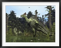 Framed Lambeosaurus Rears onto its Hind Legs in Response to a Threat