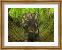Framed Nedoceratops Wanders a Cretaceous Forest