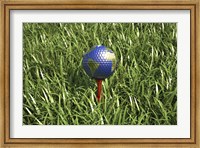 Framed 3D Rendering of an Earth Golf Ball on Tree in the Grass