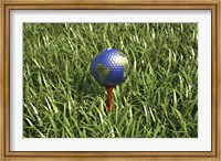 Framed 3D Rendering of an Earth Golf Ball on Tree in the Grass