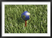 Framed 3D Rendering of an Earth Golf Ball on Tree in the Grass