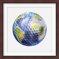 Framed 3D rendering of a planet Earth Golf Ball, White Background