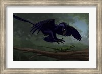 Framed Microraptor Hunting a Small Lizard on a Tree Branch