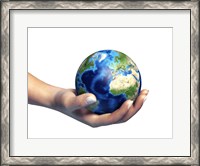 Framed Human Hand Holding Planet Earth