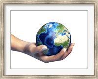 Framed Human Hand Holding Planet Earth