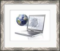 Framed Planet Earth Globe Coming Out From a Laptop Computer